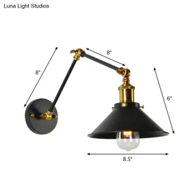 Modern Swing Arm Wall Lamp for Bedroom - Warehouse Black/White and Brass Iron, 8" 8"/12" 12" with 1 Bulb