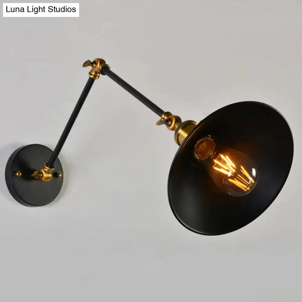 Modern Swing Arm Wall Lamp for Bedroom - Warehouse Black/White and Brass Iron, 8" 8"/12" 12" with 1 Bulb