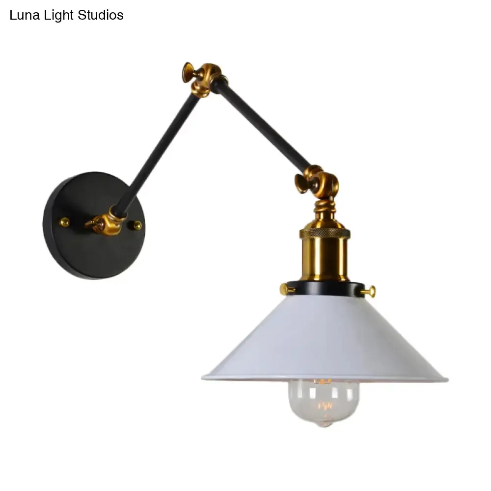 Modern Swing Arm Wall Lamp for Bedroom - Warehouse Black/White and Brass Iron, 8" 8"/12" 12" with 1 Bulb