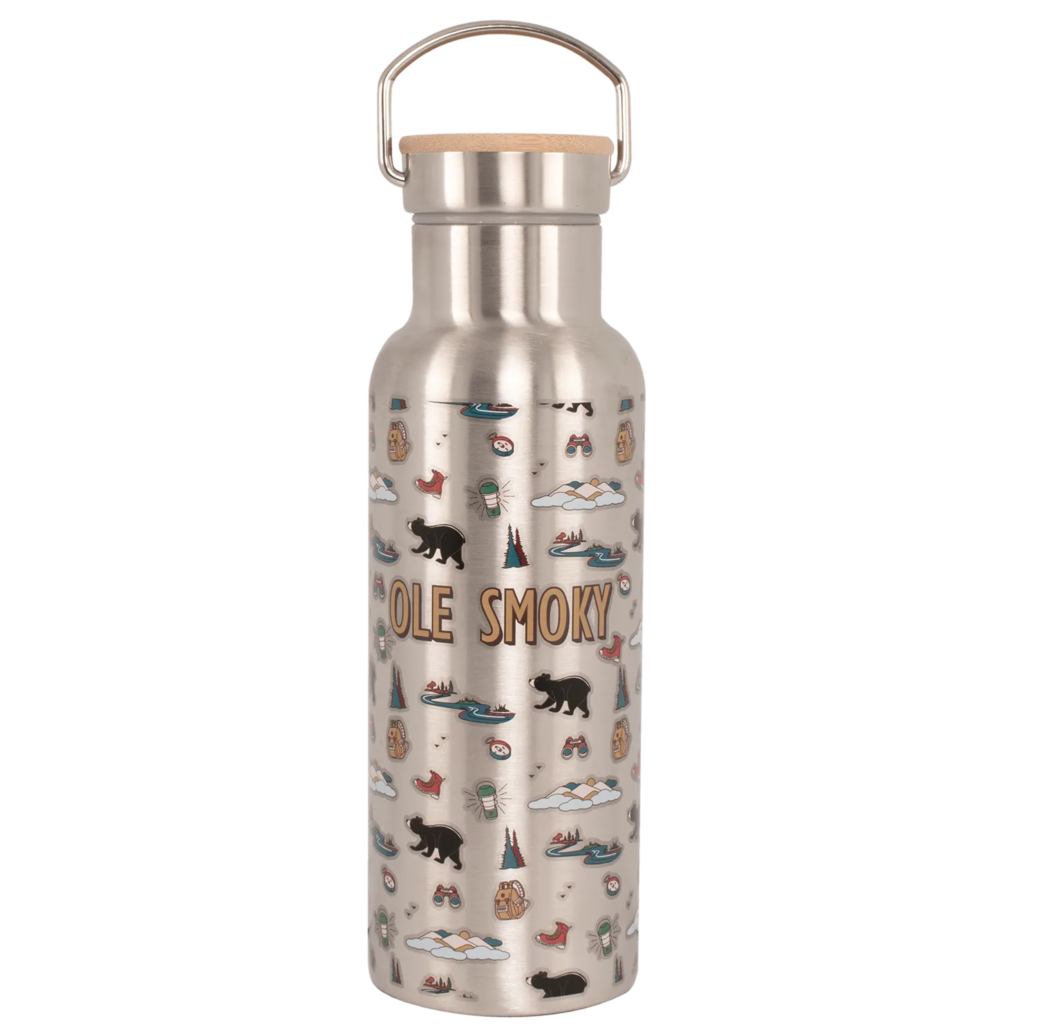 MOUNTAINS ICONS STAINLESS BOTTLE W/ WOOD CAP