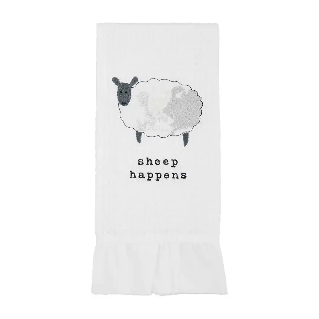 Mud Pie Sheep Happens Waffle Ruffle Edge Towel