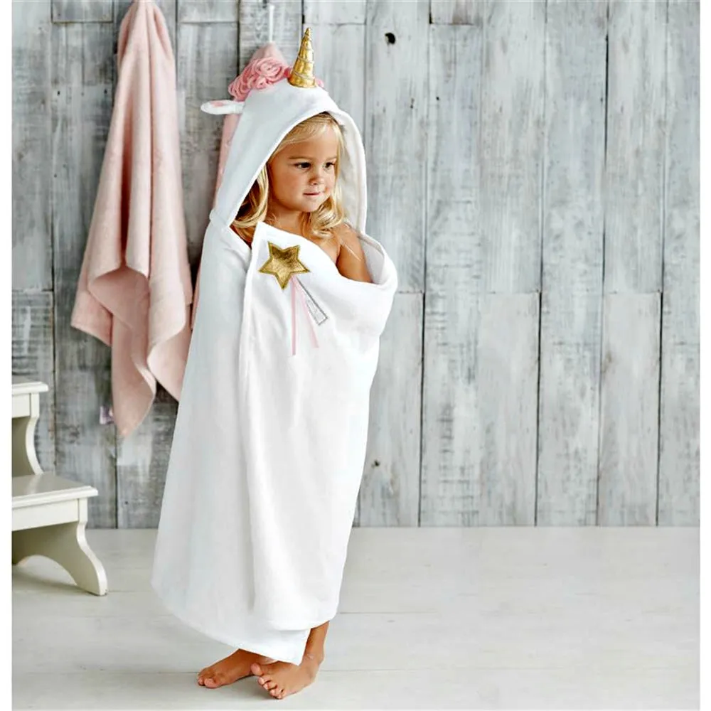 Mudpie Girls White Unicorn Hooded Towel