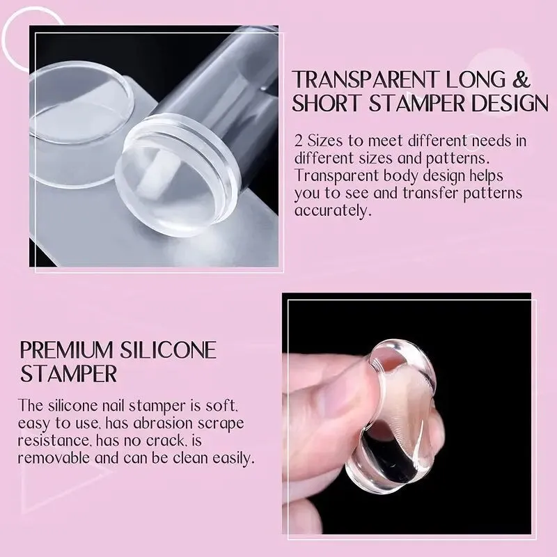 Nail Art Stamper | Clear Silicone Stamping Jelly With Scraper | Transparent Visible Body | No Misplacement For DIY Nail Decoration