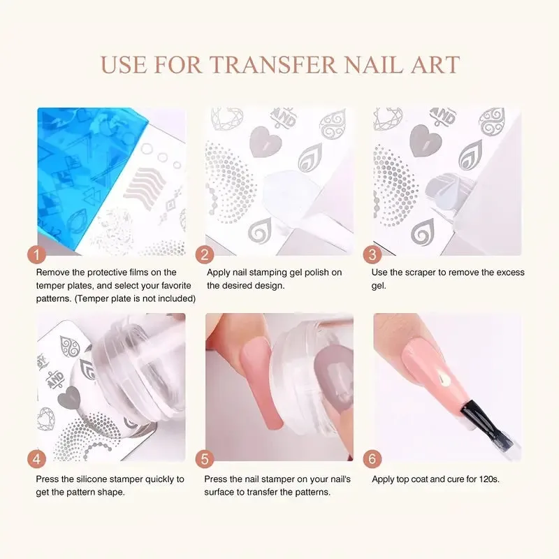 Nail Art Stamper | Clear Silicone Stamping Jelly With Scraper | Transparent Visible Body | No Misplacement For DIY Nail Decoration