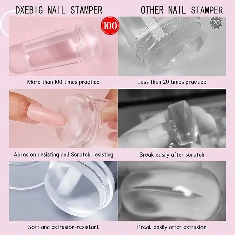 Nail Art Stamper | Clear Silicone Stamping Jelly With Scraper | Transparent Visible Body | No Misplacement For DIY Nail Decoration