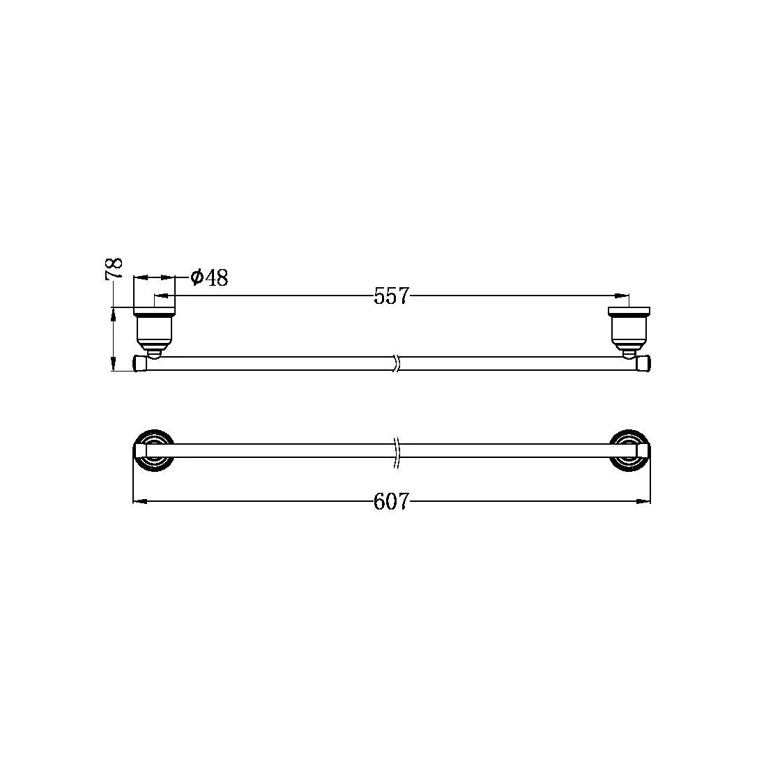 Nero York Single Towel Rail Aged Brass 600MM 6924-AB