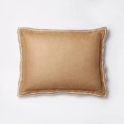 New - Full/Queen Double Flange Merrow Stitch Duvet Cover & Sham Set Camel/Off-White - Threshold designed with Studio McGee