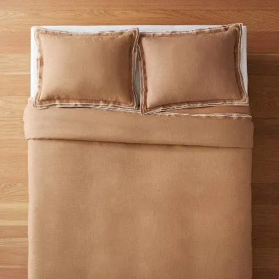 New - Full/Queen Double Flange Merrow Stitch Duvet Cover & Sham Set Camel/Off-White - Threshold designed with Studio McGee