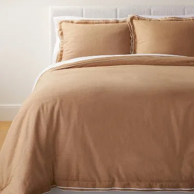 New - Full/Queen Double Flange Merrow Stitch Duvet Cover & Sham Set Camel/Off-White - Threshold designed with Studio McGee