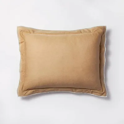 New - Full/Queen Double Flange Merrow Stitch Duvet Cover & Sham Set Camel/Off-White - Threshold designed with Studio McGee