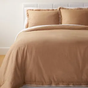 New - Full/Queen Double Flange Merrow Stitch Duvet Cover & Sham Set Camel/Off-White - Threshold designed with Studio McGee