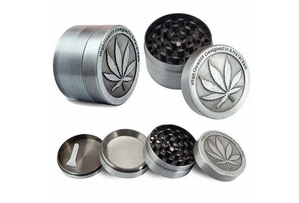 NEW Leaf Metal Herb Grinder 3/4 Piece with Pollen Catcher Free Scraper Hot