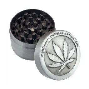 NEW Leaf Metal Herb Grinder 3/4 Piece with Pollen Catcher Free Scraper Hot