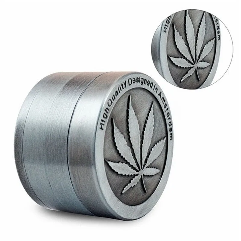 NEW Leaf Metal Herb Grinder 3/4 Piece with Pollen Catcher Free Scraper Hot