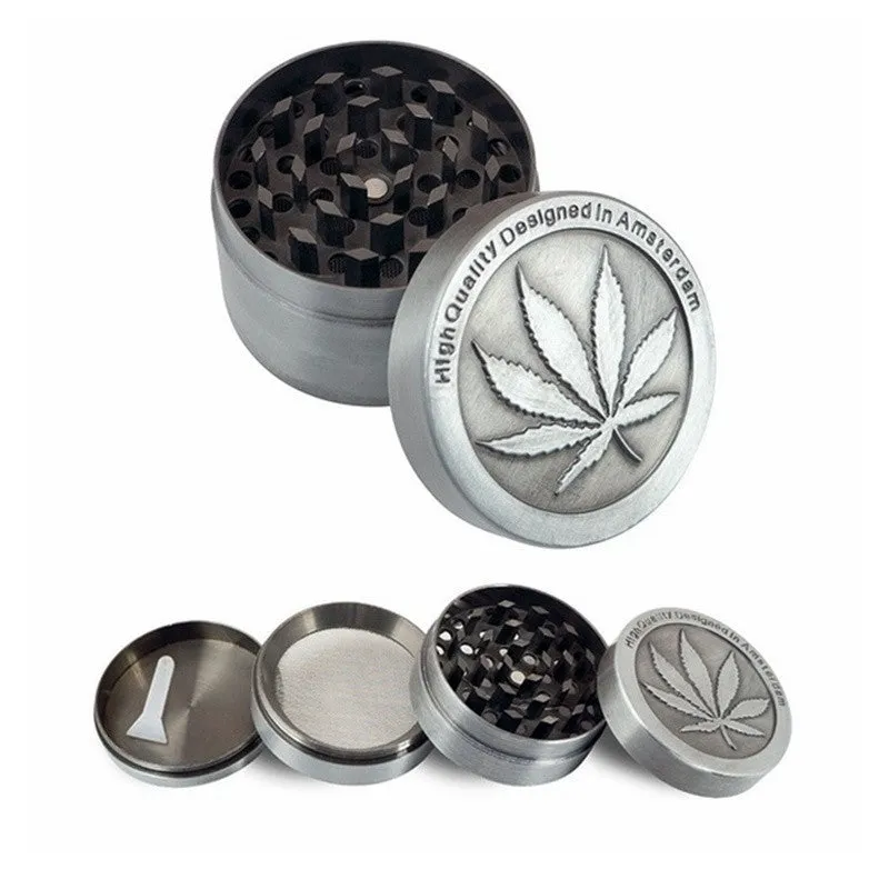 NEW Leaf Metal Herb Grinder 3/4 Piece with Pollen Catcher Free Scraper Hot