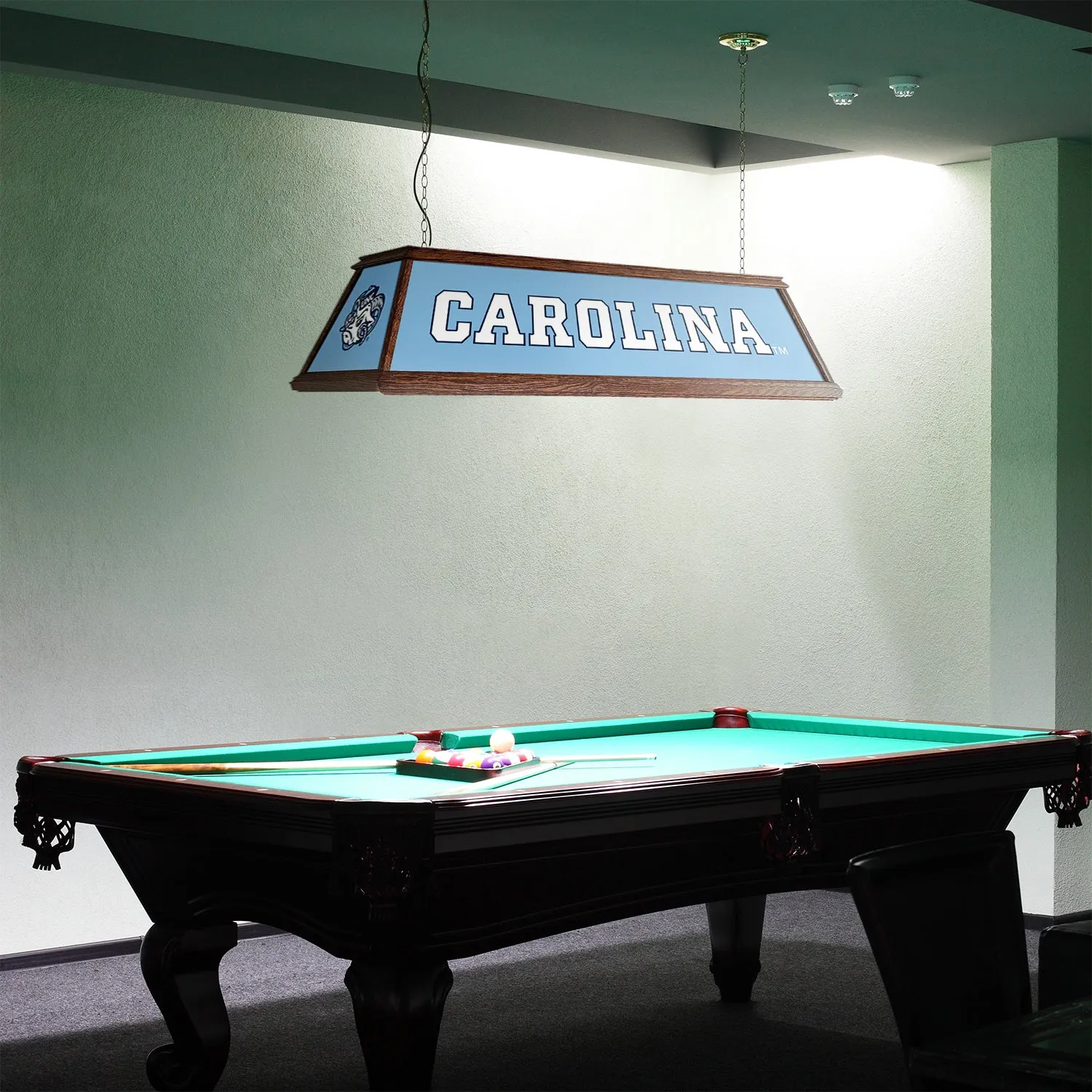 North Carolina Tar Heels: Premium Wood Pool Table Light Carolina Blue / Mascot Cap