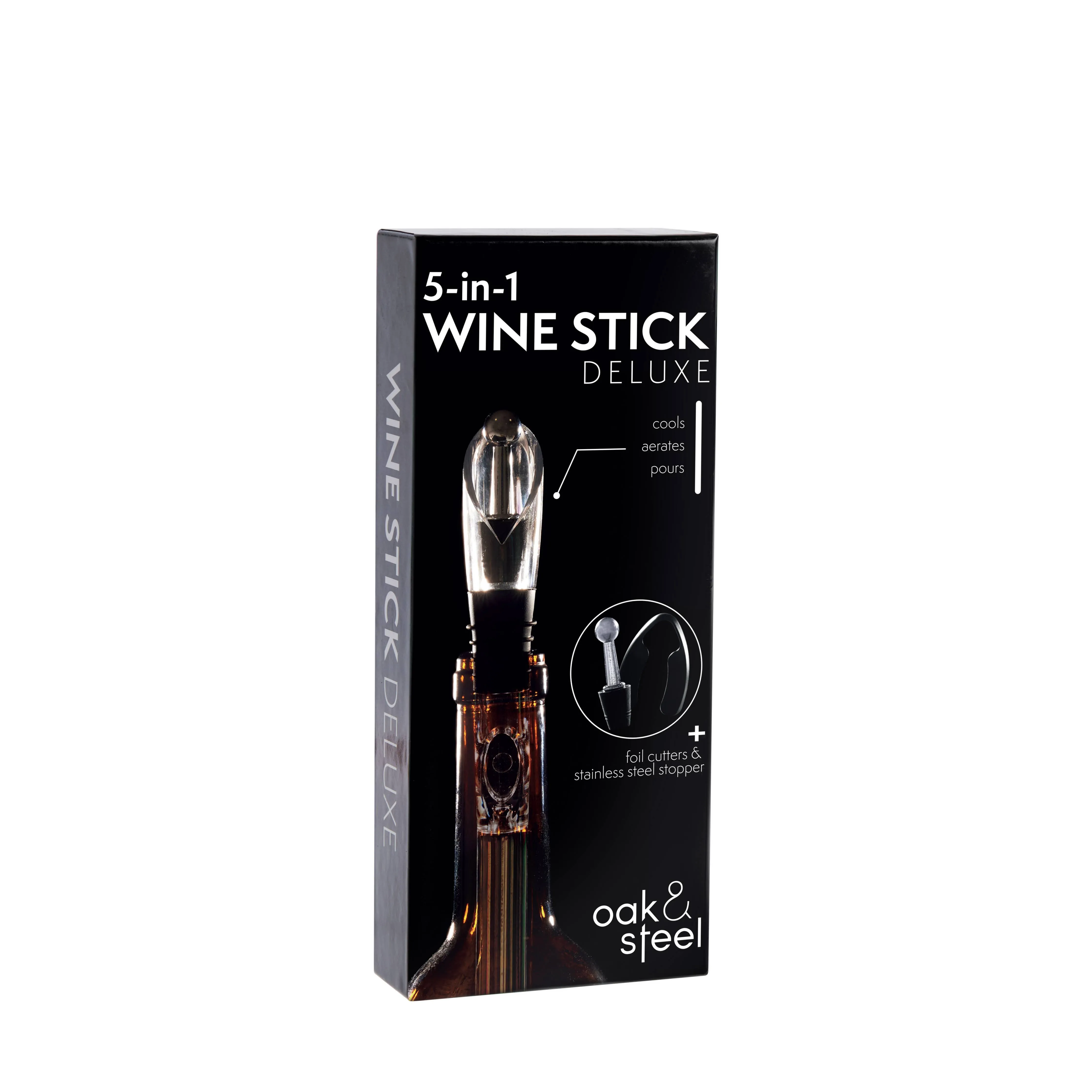 Oak & Steel - 5-in-1 Deluxe Stainless Steel Wine Accessory Gift Set