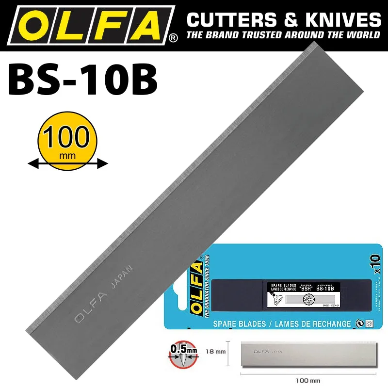 OLFA OLFA SCRAPER BLADES X10 FOR BSR200 & BSR300 100MMX0.5MM BLA BS-10B