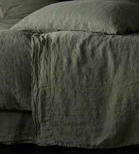 Olive Green 100% Linen Flat Sheet