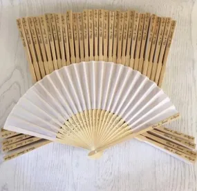 One Lot of 50 pieces - Personalized Sandalwood Folding Silk Hand Fans with organza bag-Favor for Wedding or Mis Quince