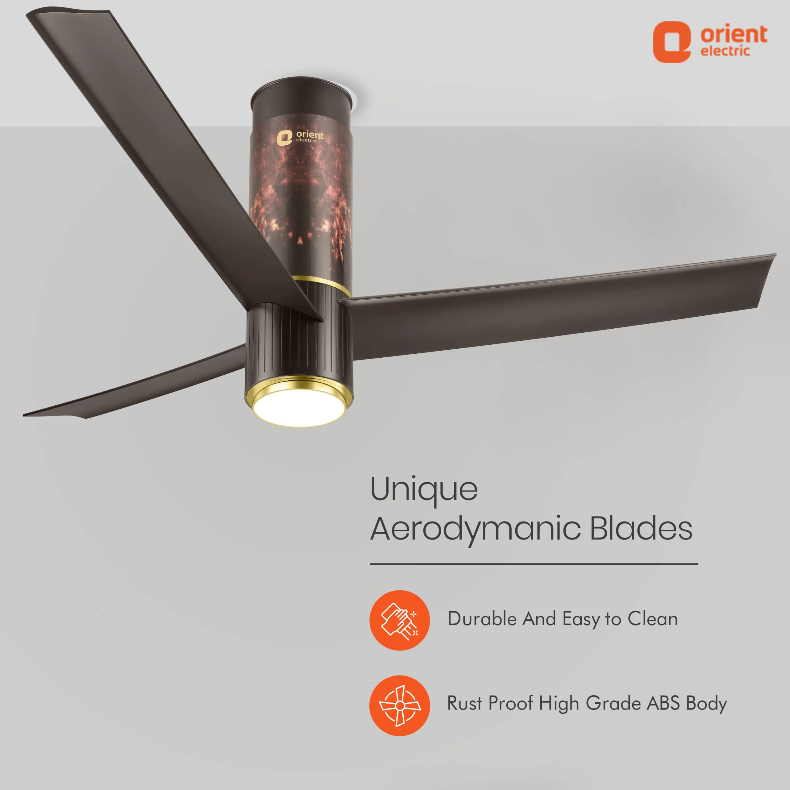 Orient Electric Aeroslim 1200mm BLDC motor Smart Ceiling Fan with IOT, Remote & Under light (Flame Gold)