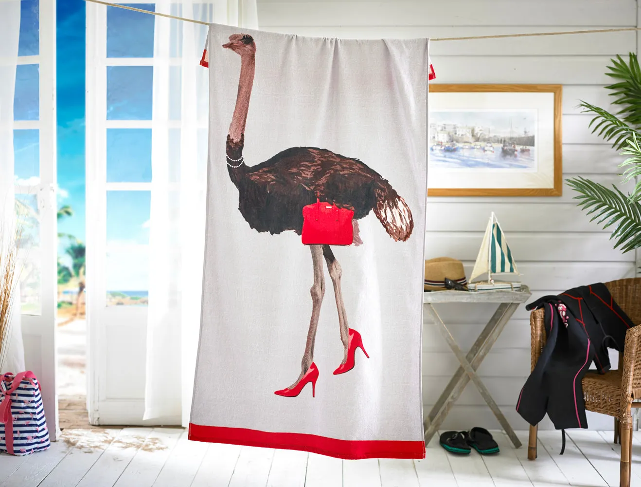 Ostrich Printed Velour 75x150cm Cotton Beach Towel