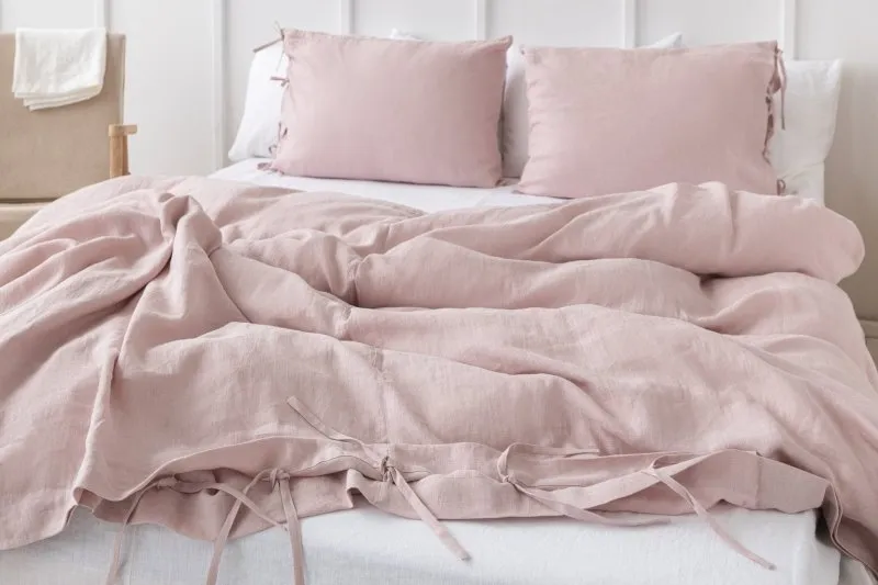 Pale Pink linen duvet cover with ties