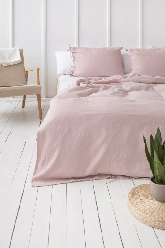 Pale Pink linen duvet cover with ties