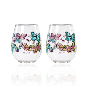 Party To Go Butterfly 15oz Acrylic Stemless Wine Glass | Set of 2