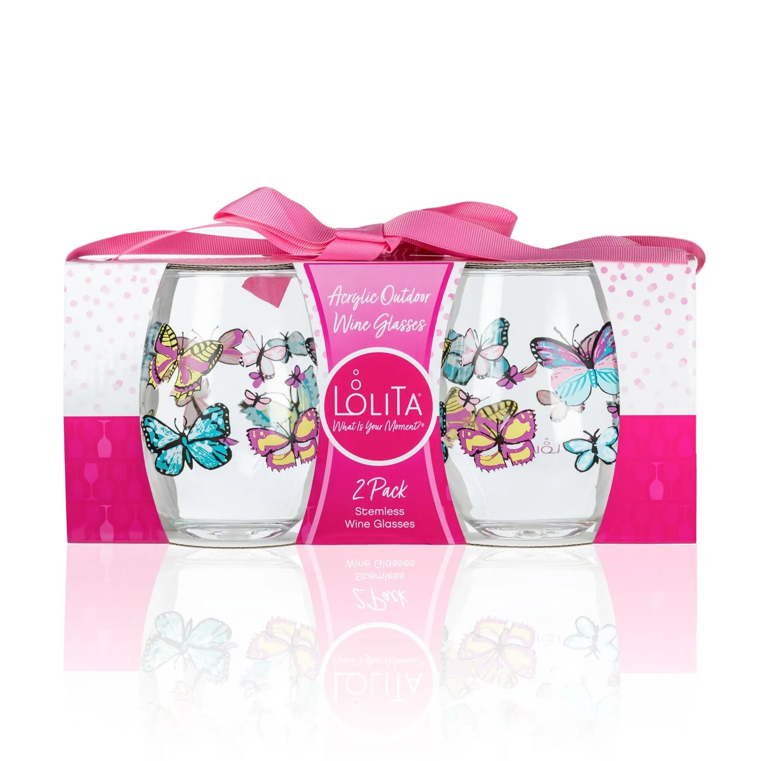 Party To Go Butterfly 15oz Acrylic Stemless Wine Glass | Set of 2