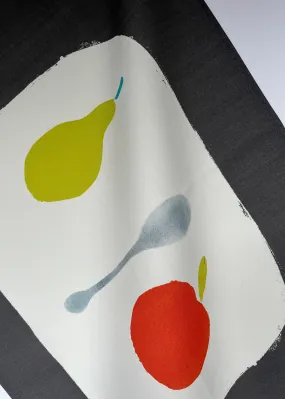 Pear   Apple   Spoon Tea Towel - Black