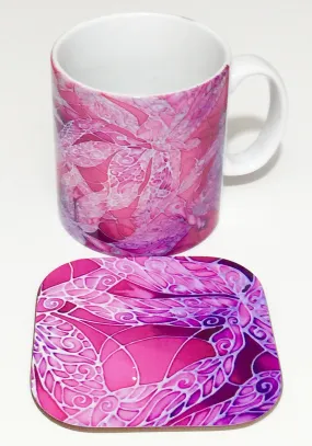 Pink Dragonfly Mug - Mug and Coaster Box Set - Pretty Pink Mug Gift