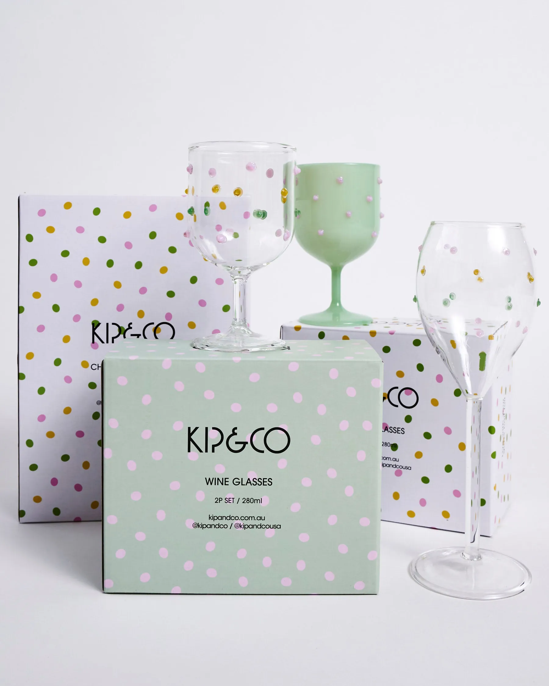 Pistachio Polkadot Wine Glass 2P Set