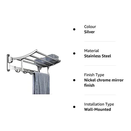 Plantex Folding Towel Bar/Stand for Bathroom/Towel Hanger/Towel Rack/Towel Holder -Bathroom Accessories (18 inches Long)