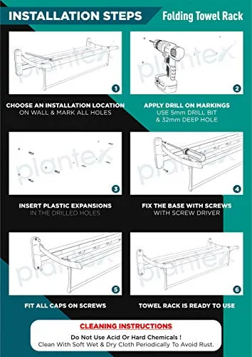 Plantex Folding Towel Bar/Stand for Bathroom/Towel Hanger/Towel Rack/Towel Holder -Bathroom Accessories (18 inches Long)