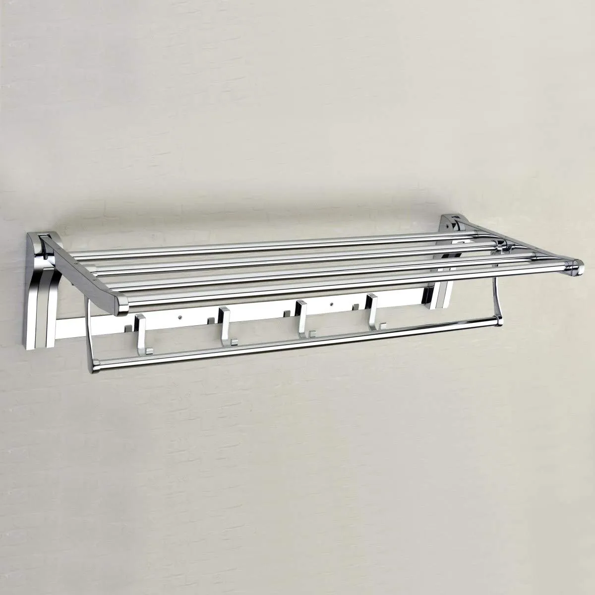 Plantex Stainless Steel Folding Towel Rack for Bathroom/Towel Stand/Hanger/Bathroom Accessories (24 Inch-Dual Tone Silver)