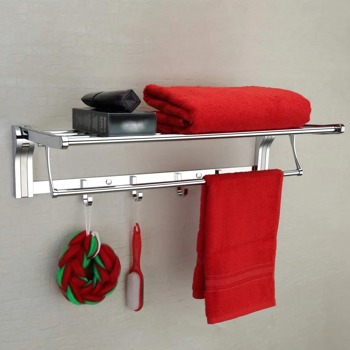 Plantex Stainless Steel Folding Towel Rack for Bathroom/Towel Stand/Hanger/Bathroom Accessories (24 Inch-Dual Tone Silver)