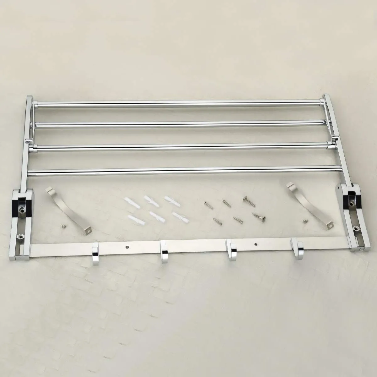 Plantex Stainless Steel Folding Towel Rack for Bathroom/Towel Stand/Hanger/Bathroom Accessories (24 Inch-Dual Tone Silver)