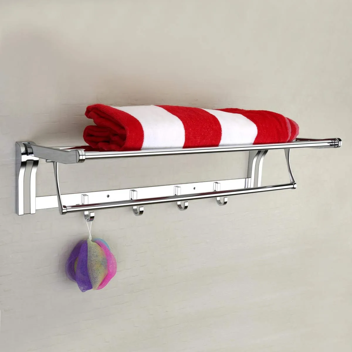 Plantex Stainless Steel Folding Towel Rack for Bathroom/Towel Stand/Hanger/Bathroom Accessories (24 Inch-Dual Tone Silver)