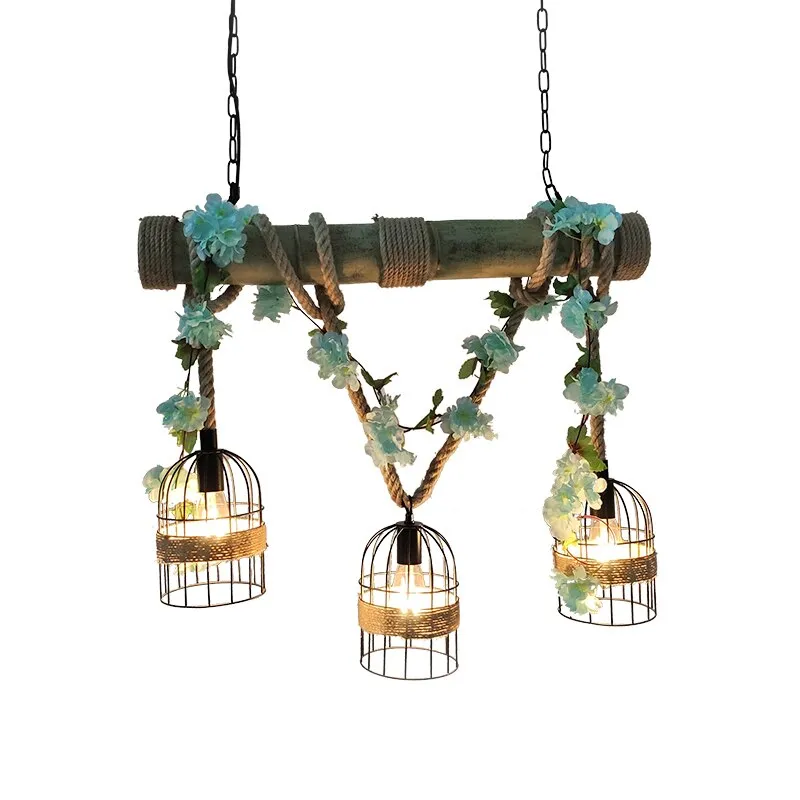 Plants Green Plants Hemp Rope Pendant Light Music Restaurant Barbecue Shop Light Industry Homestay Farm Chandelier