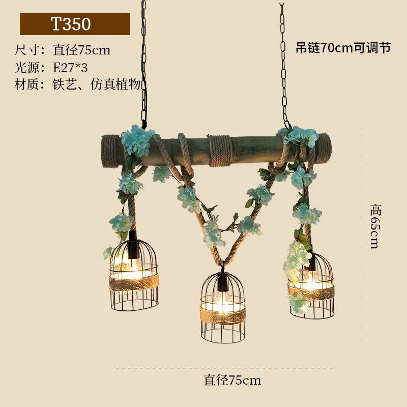 Plants Green Plants Hemp Rope Pendant Light Music Restaurant Barbecue Shop Light Industry Homestay Farm Chandelier