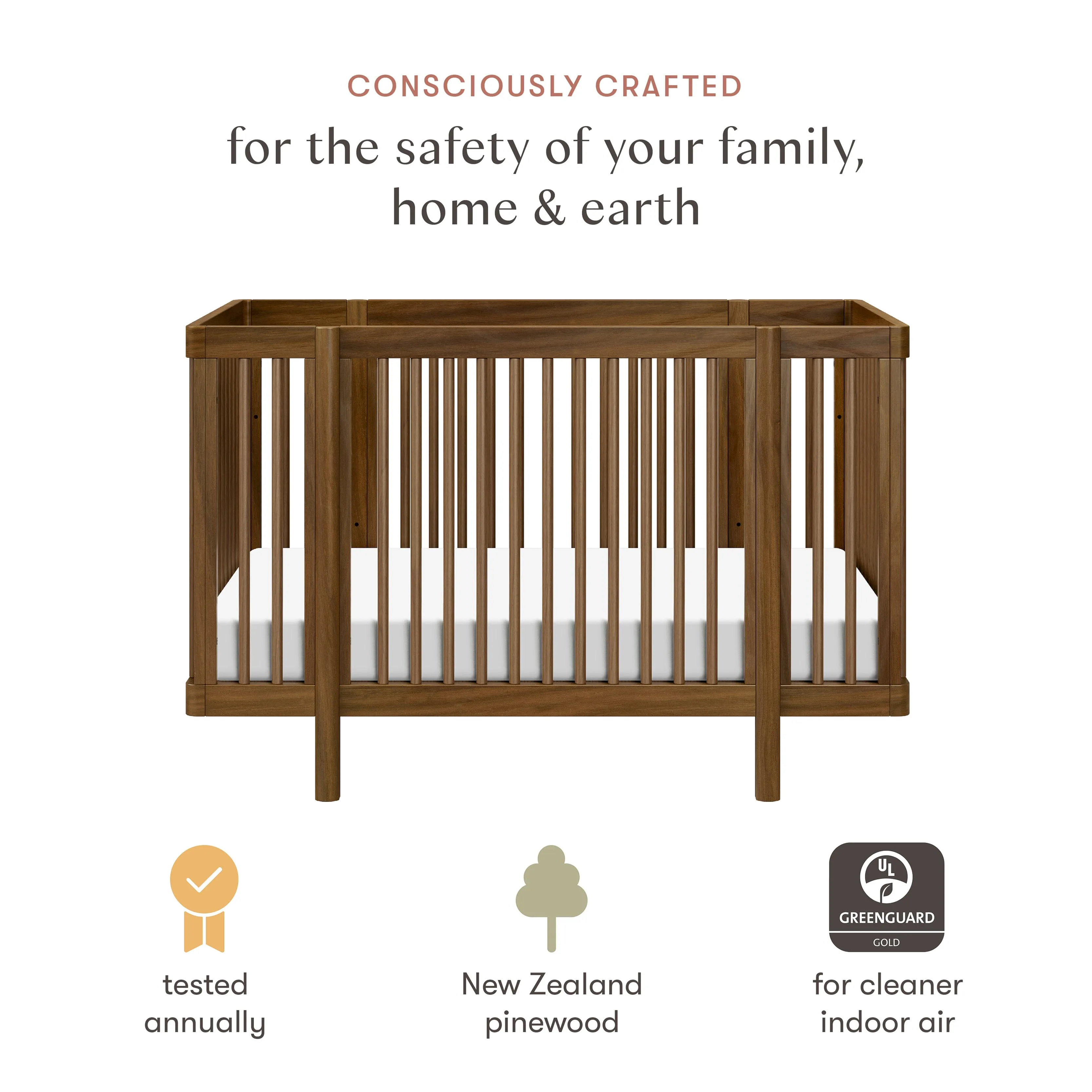 Pogo 8-in-1 Convertible Crib with All-Stages Conversion Kits | Natural Walnut