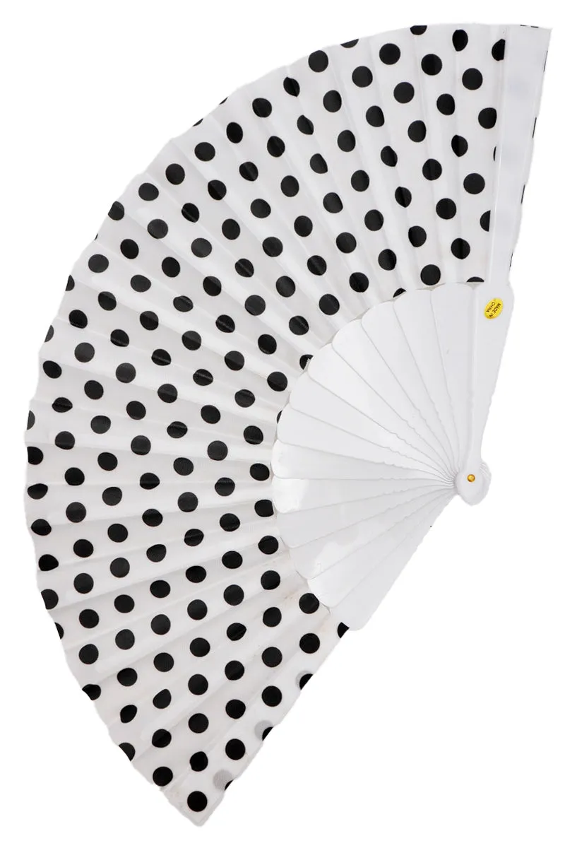 Polka Dot Folding Fan in White & Black