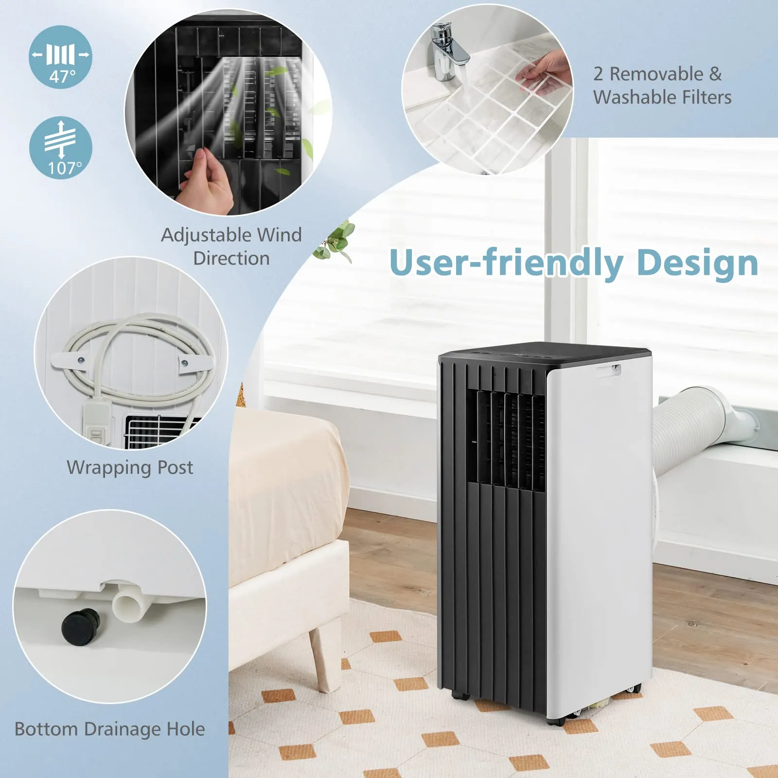 Portable Air Conditioner for Room up to 350 Sq. Ft, 10000 BTU 3-in-1 AC Unit for Bedroom w Dehumidifier/Fan/Cool/Sleep Mode