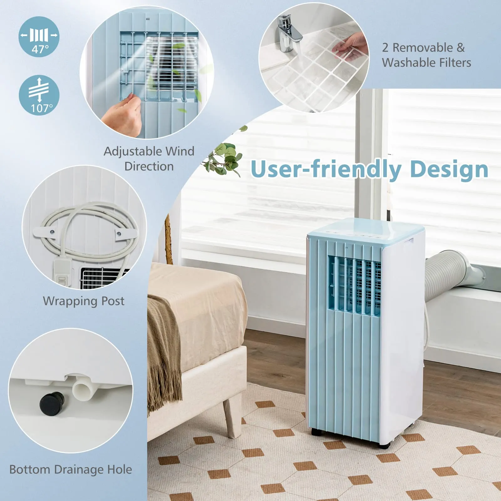 Portable Air Conditioner for Room up to 350 Sq. Ft, 10000 BTU 3-in-1 AC Unit for Bedroom w Dehumidifier/Fan/Cool/Sleep Mode