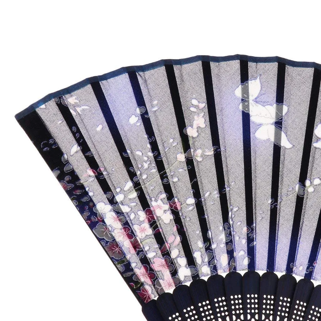 Rcelebrare Hand Fan Silk Sakura Butterfly Printed Japanese Folding Hand Fan (Multi Colors) Set Of 1 Pcs In This Article