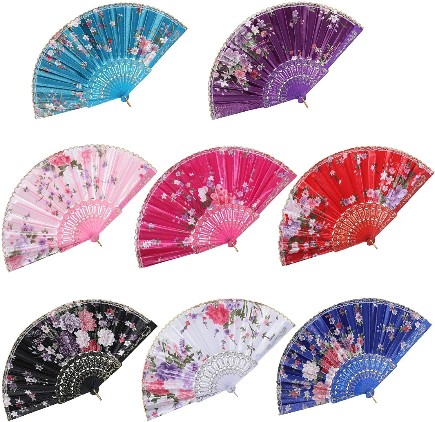 Rcelebrare Hand Fan Silk Sakura Butterfly Printed Japanese Folding Hand Fan (Multi Colors) Set Of 1 Pcs In This Article