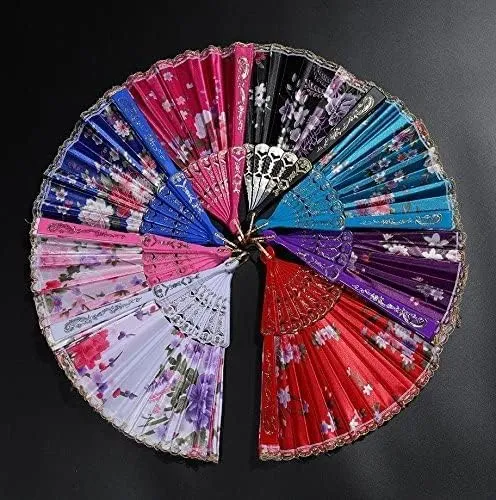 Rcelebrare Hand Fan Silk Sakura Butterfly Printed Japanese Folding Hand Fan (Multi Colors) Set Of 1 Pcs In This Article