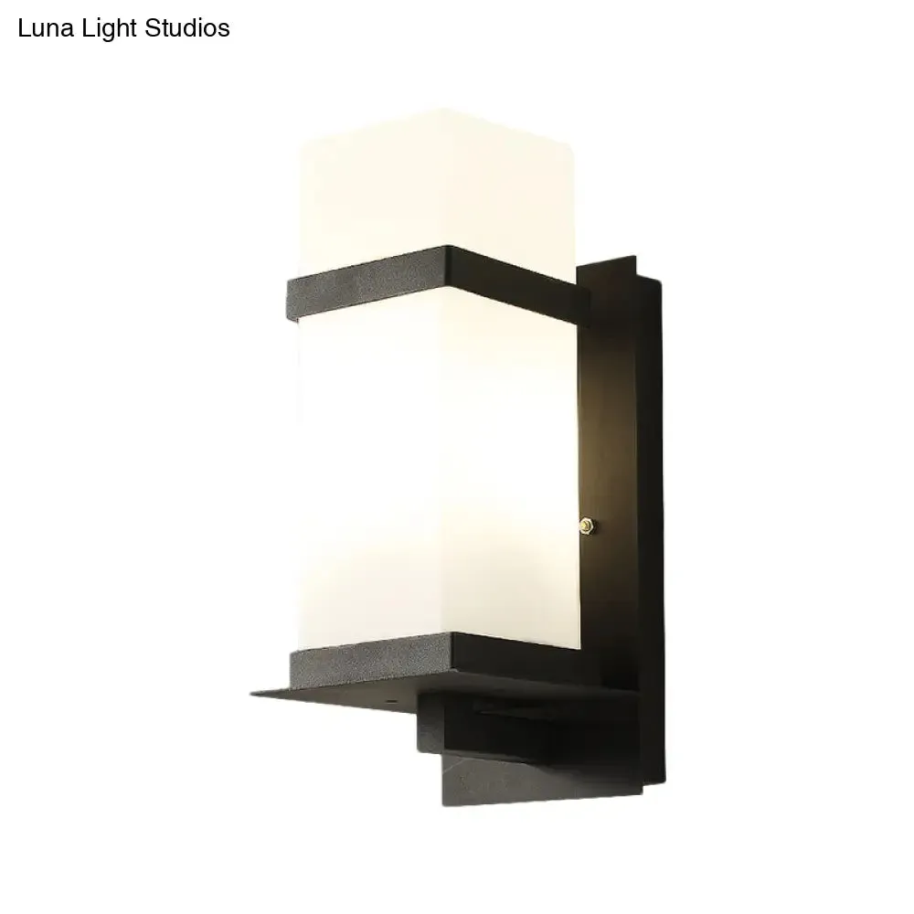 Retro 1 Light Black Glass Wall Sconce: Rectangle Porch Lamp Fixture – 5"/6" Wide