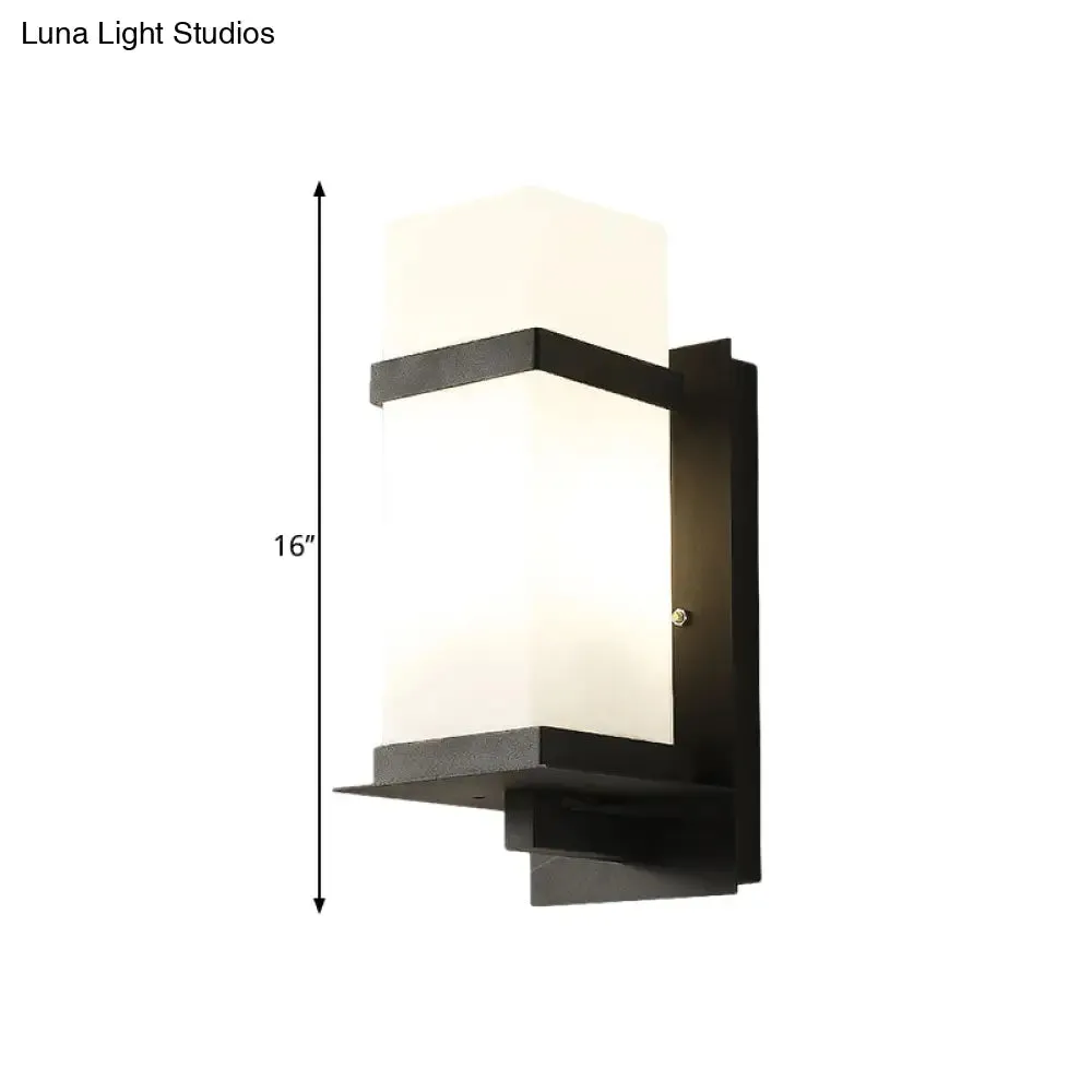 Retro 1 Light Black Glass Wall Sconce: Rectangle Porch Lamp Fixture – 5"/6" Wide